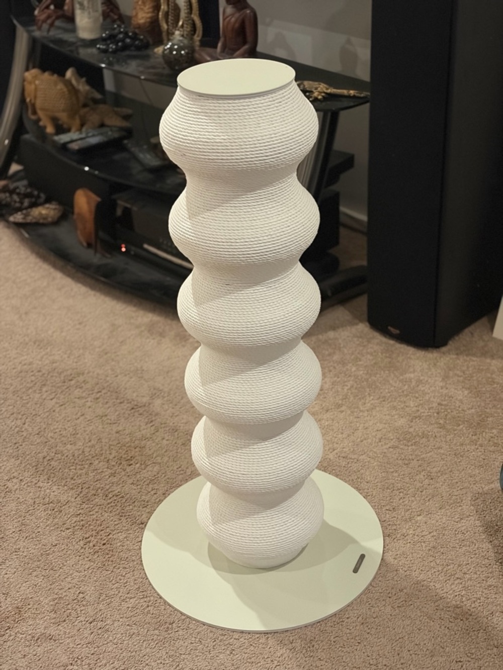 White Sculptural Rope Column - cat scratcher